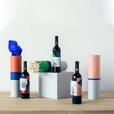 Caixa de apresentação da garrafa de vinho de CMYK, caixas do vinho do cartão do cilindro