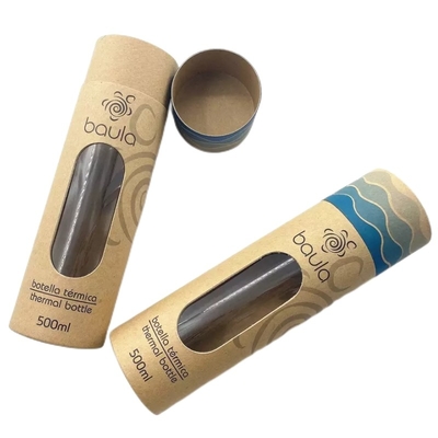 Tubo de papel Kraft impresso com janela para embalagem de copo de garrafa de vinho