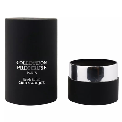 Embalagem de tubo de perfume redondo preto plano superior com inserção de EVA estampagem de prata embalagem de tubo de cosméticos