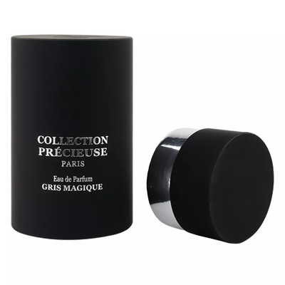 Embalagem de tubo de perfume redondo preto plano superior com inserção de EVA estampagem de prata embalagem de tubo de cosméticos