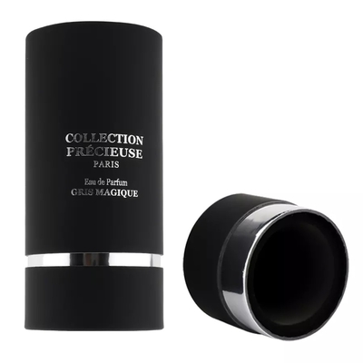 Embalagem de tubo de perfume redondo preto plano superior com inserção de EVA estampagem de prata embalagem de tubo de cosméticos