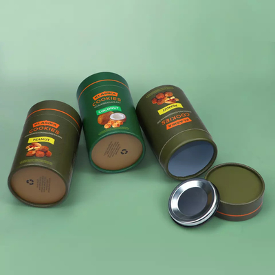 Recipiente de pó de papelão redondo ecologicamente correto para biscoitos em grão de café tubo de papel alimentar com tampa de metal